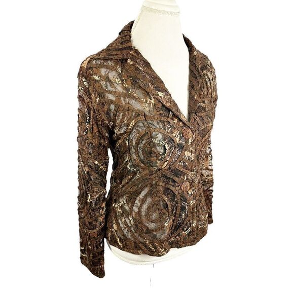 Parsley & Sage Brown Lace Jacket Artsy Swirl Burnout Art to Wear Boho Size S - Picture 8 of 11